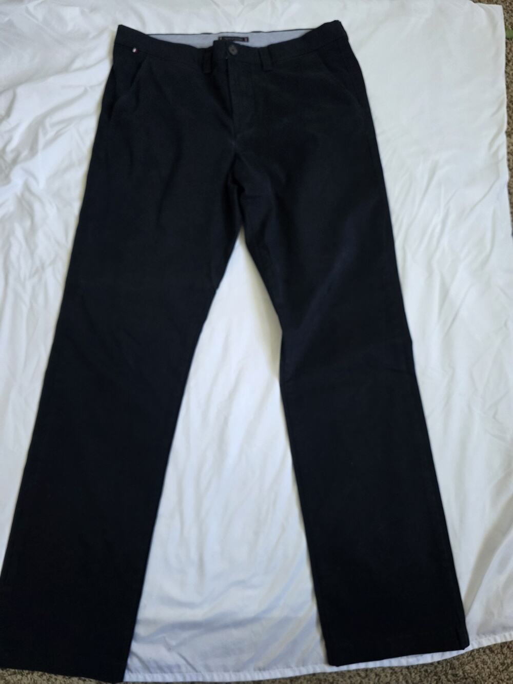 Tommy Hilfiger Men's NAVY Twill Cotton Chino Pleated Tapered Pants 36 X 36